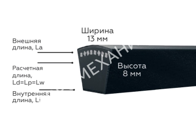 Ремень клиновой A33,5, 13х 850Li/ 880Ld, V-BELT HARDLINE, EMT - Евромеханика